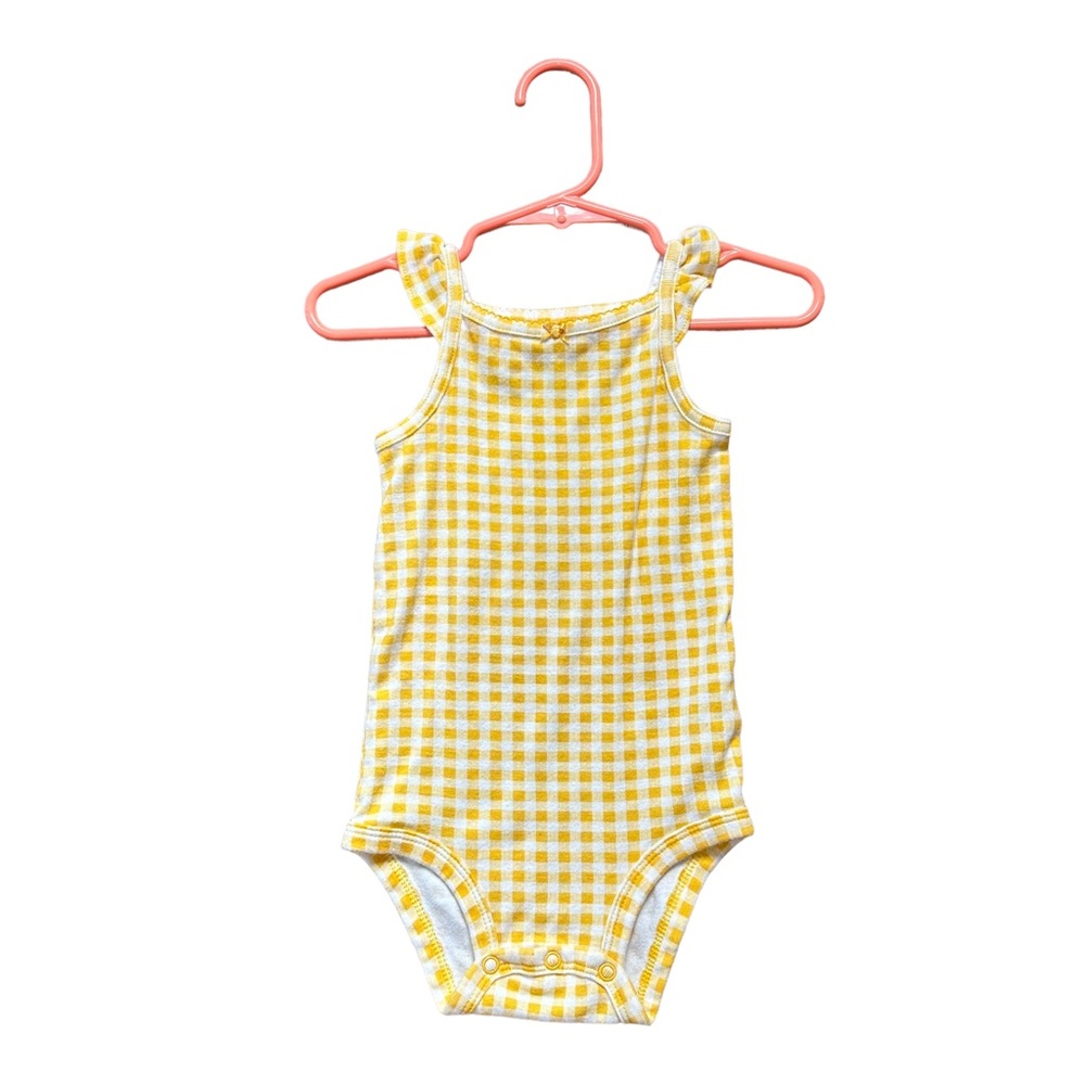 Carters onesie 18 months yellow and white check pattern snap button bottom